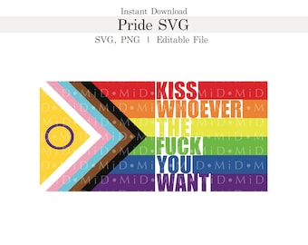 Besa a quien quieras (SVG), bandera del orgullo LGBTQ (PET), SVG editable de la Semana del Orgullo para Cricut, queer, gay, lesbiana, bisexual, transgénero