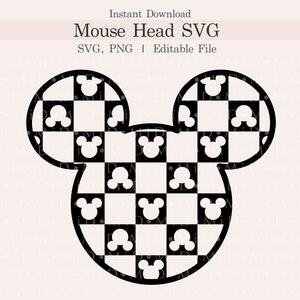 Checkered Mouse Head Svg, Retro Checkered Mouse Png, Vintage Mouse Checkers Png, Mouse Checkers Svg for Cricut, Silhouette, Digital Download