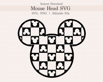 Checkered Mouse Head Svg, Retro Checkered Mouse Png, Vintage Mouse Checkers Png, Mouse Checkers Svg for Cricut, Silhouette, Digital Download
