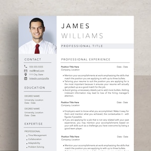 Modelo de currículo com foto, modelo de currículo profissional para Word e Pages, modelo de currículo limpo com imagem, currículo para homens, carta de apresentação