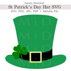 Sombrero de trébol de San Patricio personalizable (SVG, PNG, JPG, PDF), hoja de trébol editable, sombrero de la suerte, feliz día de San Patricio, uso comercial