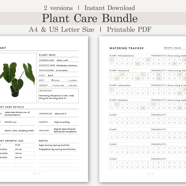 Plant Care Tracker Printable, Watering Planner Template, Houseplant Info Sheet, Watering Calendar, Monthly Plant Care Watering Schedule