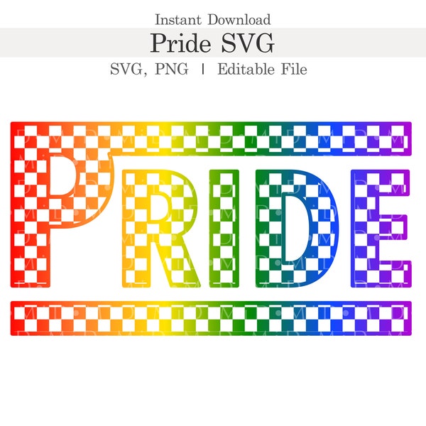 Checkered Pride Svg, Pride Rainbow Png, Editable Pride Week Svg for Cricut, Pride, Queer, Gay, Lesbian, Bisexual, Transgender Tshirt Design