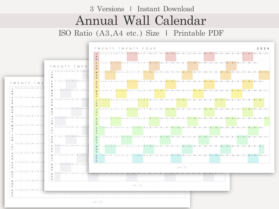 Printable 2024 Wall Calendar Landscape, 2024 Annual Planner, Digital ...