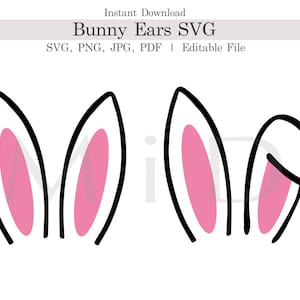 Orecchie da coniglio personalizzabili Svg, Png, Jpg, Pdf, orecchie da coniglio pasquale modificabili, orecchie da coniglio pasquale, uso commerciale di Pasqua, Svg di Pasqua, Cricut