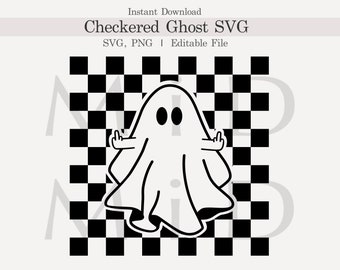May include: A black and white checkered background with a white ghost giving the middle finger with both hands.