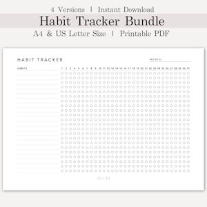 Monthly Habit Tracker Printable Landscape, Habit Tracker Template, Routine Tracker, 30 Day Habit Challenge, A4/Letter, Digital Habit Tracker