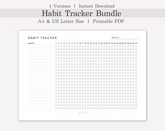 Monthly Habit Tracker Printable Landscape, Habit Tracker Template, Routine Tracker, 30 Day Habit Challenge, A4/Letter, Digital Habit Tracker