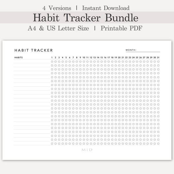 Monthly Habit Tracker Printable Landscape, Habit Tracker Template, Routine Tracker, 30 Day Habit Challenge, A4/Letter, Digital Habit Tracker