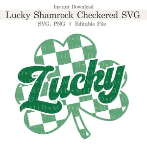 Svg de trébol de la suerte a cuadros, trébol de la suerte de San Patricio personalizable Svg, Png, Svg del día de San Patricio a cuadros para Cricut, descarga instantánea