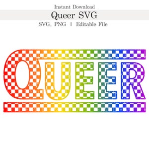 Svg queer à carreaux, png arc-en-ciel de la fierté, Svg de la semaine de la fierté modifiable pour Cricut, fierté, queer, gay, lesbienne, bisexuel, transgenre design de tshirt