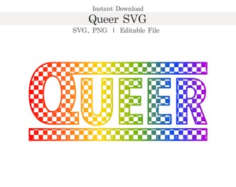 Svg queer a cuadros, arcoíris del orgullo (Png), Svg editable de la Semana del Orgullo para Cricut, diseño de camiseta con orgullo queer, gay, lesbiana, bisexual y transgénero