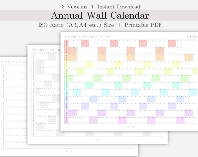 Printable 2025 Wall Calendar Landscape, 2025 Annual Planner, Digital ...