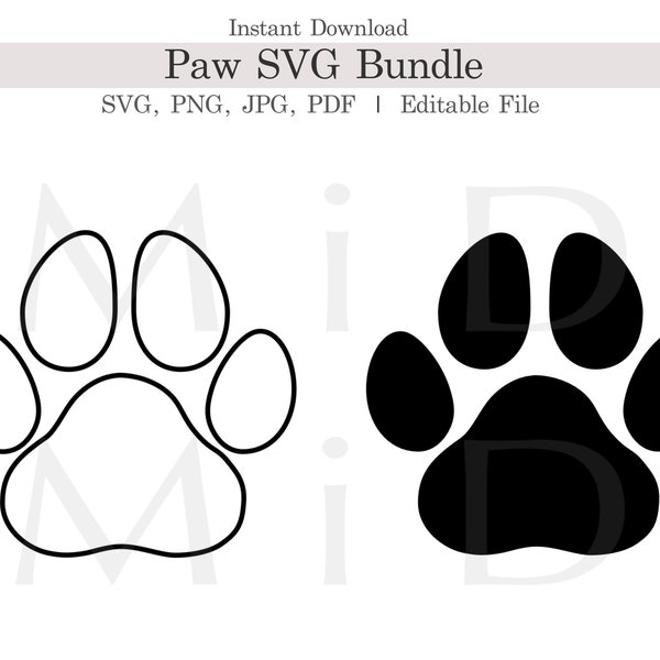 Dog Paw Print Svg Bundle, Editable Paw Vector Cut File for Cricut, Silhouette, Transparent Paw Png, Jpeg, Pdf, Paw Symbol, Instant Download