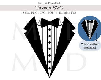 Tuxedo with Bow Tie Svg, Customizable Tux Png, Editable Tuxedo Svg, Tuxedo for Kids Png Bow Tie Svg, Tuxedo Tshirt Design Cricut, Silhouette