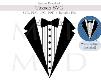 Esmoquin con pajarita (Svg), Esmoquin personalizable (Png), Esmoquin editable (Svg), Esmoquin para niños (Png, Pajarita) (Svg), Diseño de camiseta de esmoquin (Cricut), Silueta