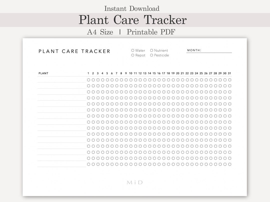 Plant Care Tracker Printable Landscape, Watering Planner Template ...