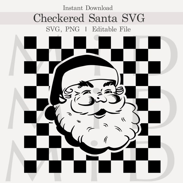 Checkered Santa Svg, Retro Checkered Santa Png, Vintage Happy New Year Png, Christmas Checkers Svg for Cricut, Silhouette, Digital Download