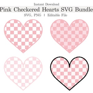Roze geblokte harten Svg-bundel, retro geruit hart png, vintage Valentijnsdag png, Valentijnsdag dammen voor de Cricut, digitale download