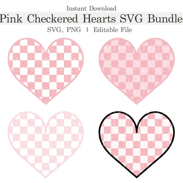 Pink Checkered Hearts Svg Bundle, Retro Checkered Heart Png, Vintage Valentines Day Png, Valentines Checkers for Cricut, Digital Download