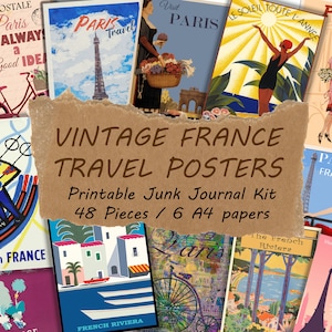 Vintage France Travel Posters: Paris Ephemera Junk Journal Kit (Digital Download)