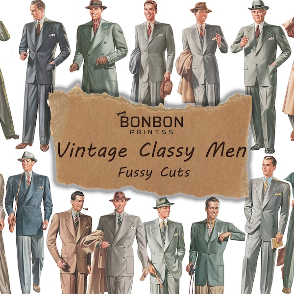 Vintage Classy Men, Fussy Cuts, Junk Journal Supplies, Vintage FASHION, Craft Ephemera, Sticker, Printables, PNG & PDF, Scrapbooking, Suits