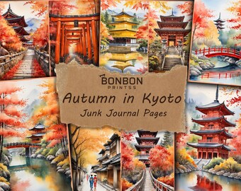 Autumn in Kyoto Junk Journal Pages: Fall Foliage Ephemera (Digital Download)