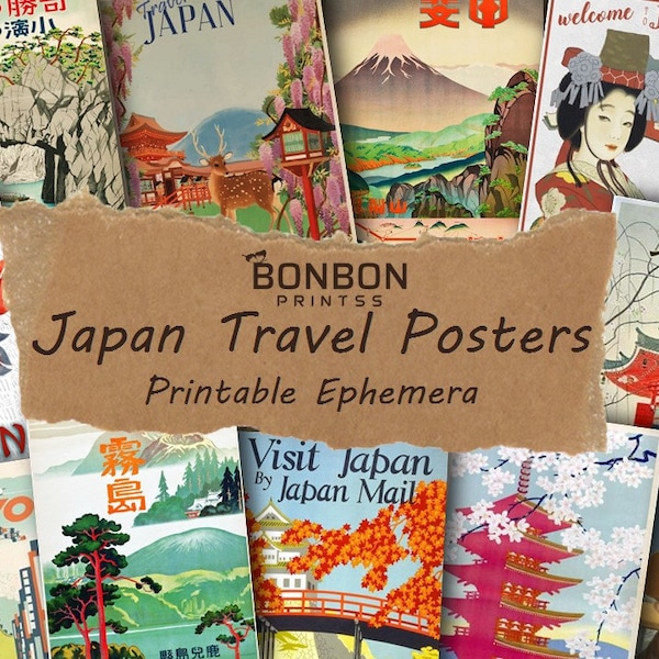 Vintage Japan Travel Posters, Junk Journal Supplies, Visit Japan, Welcome To Tokyo, Asian Art, Scrapbooking, Japan Ephemera, Travel to Asia