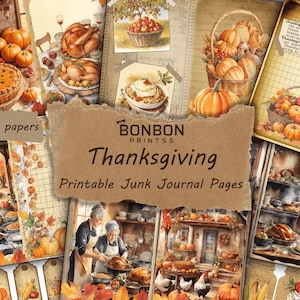 Thanksgiving-junkjournaalkit: pagina&#39;s met ephemera herfst (digitale download)