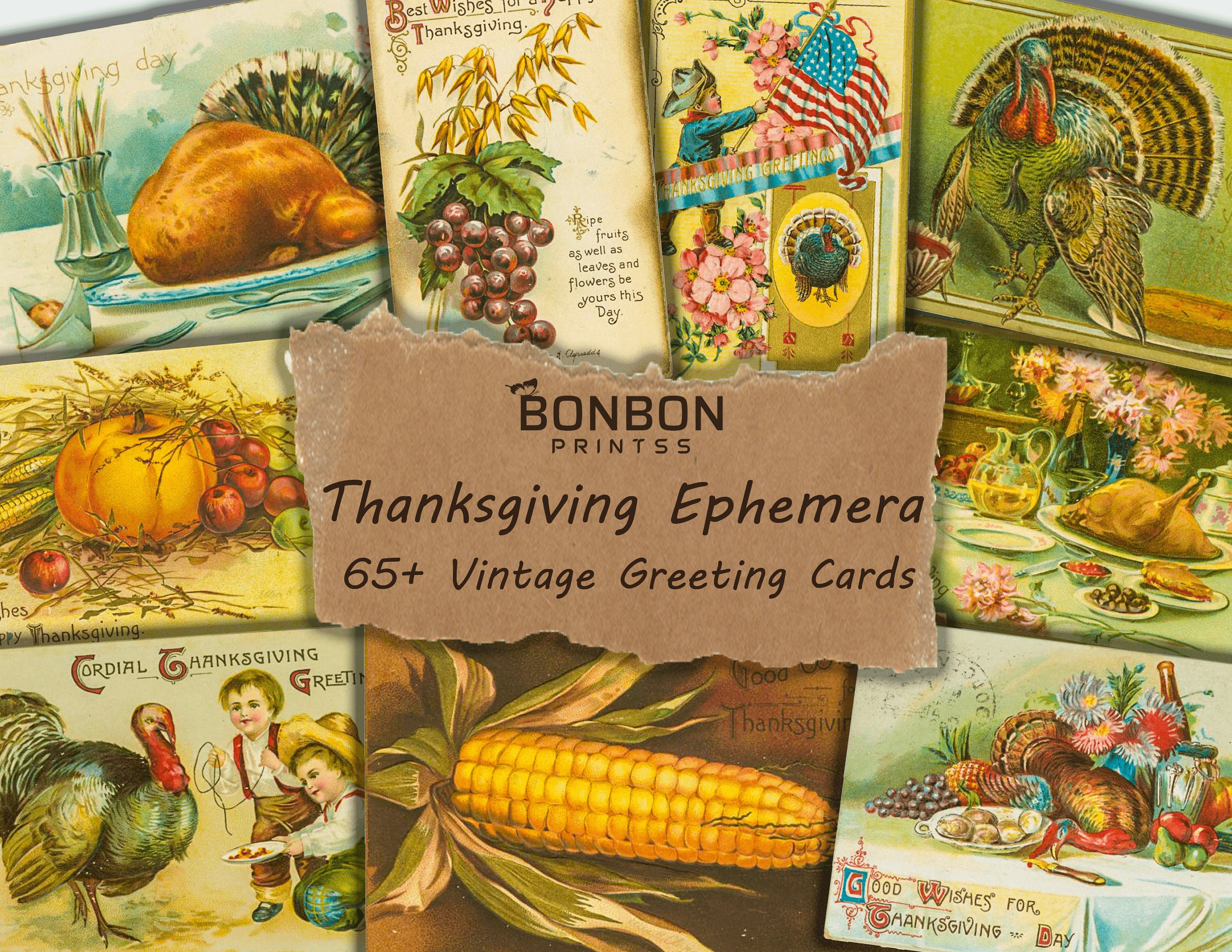 Vintage Thanksgiving Greeting Cards: Autumn Ephemera (digital Download ...