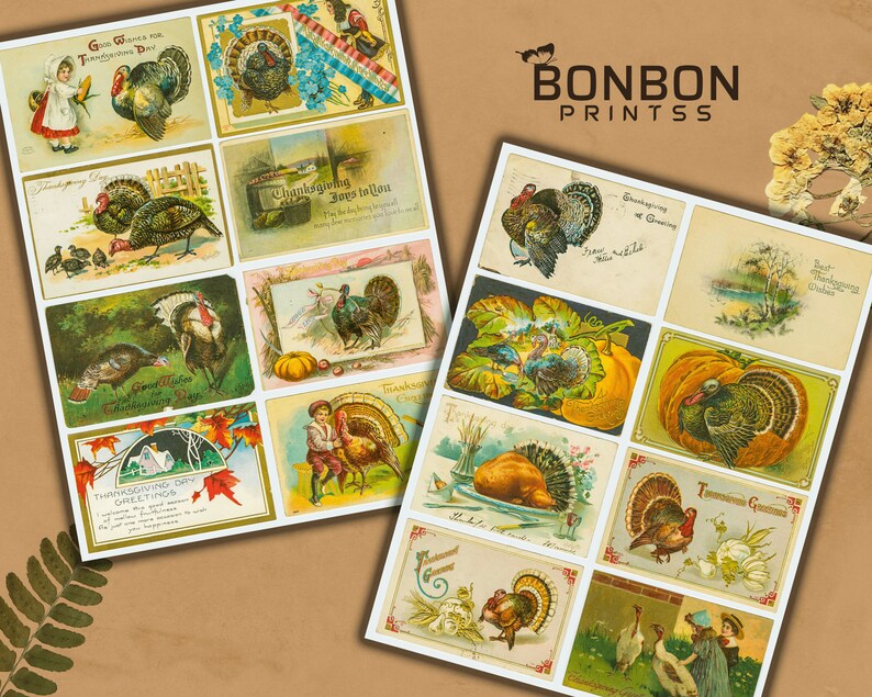 Vintage Thanksgiving Greeting Cards: Autumn Ephemera (digital Download ...