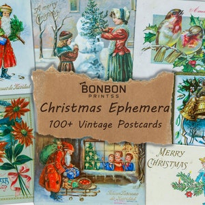 104 x Vintage Weihnachtspostkarten, nostalgische Urlaub Ephemera, Sofort Download, Junk Journal Zubehör, Festliche Printables, Grußkarten