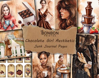 Estética de chica de chocolate, páginas digitales de diario basura, chica moca, tonos café acogedores, chocolate, taza de chocolate caliente, cafetería, descarga instantánea