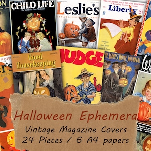 Halloween Ephemera, Vintage Magazine Covers, October, Witch, Pumpkin, Autumn Haunting, Digital Art, Junk Journal, Fall, Scrapbook Halloween