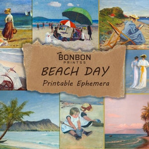 Día de playa, Scrapbooking Ephemera, Pinturas clásicas vintage, Mar, Océano, Playa Ephemera, Descarga instantánea, Mar Azul y Océano, Arena Dorada