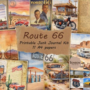 Route 66 Americana, Junk Journal Kit, Vintage Road Trip Ephemera, Retro Reise Printables, US Landstraße, sofortiger Download, Reisejournal