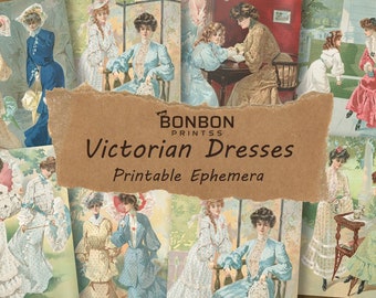 Ilustraciones de vestidos victorianos: Efímeras de revistas basura (Descarga digital)