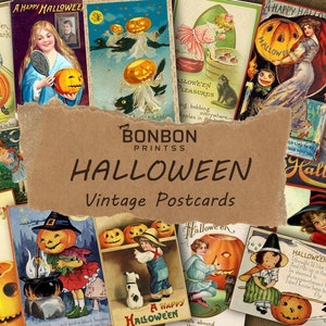 64 cartes postales vintage Halloween, journal indésirable, sorcière, citrouille, automne obsédant, art numérique, imprimable, scrapbooking Halloween, éphémère, automne