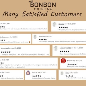 May include: A collage of customer reviews for printable digital products. The reviews are positive and include five-star ratings. The reviews highlight the quality of the products, the ease of use, and the excellent customer service.