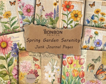 Páginas del diario basura de Spring Garden: Papel botánico Shabby Chic (Descarga digital)