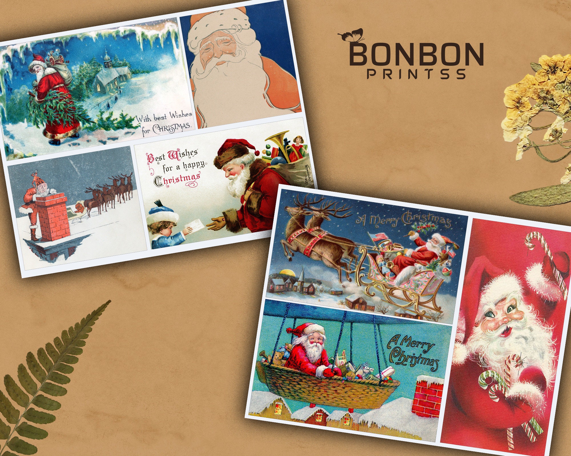 Vintage Santa Claus Prints, Red Santa, Christmas Card, Printable Vintage Greeting Cards, Holiday ...