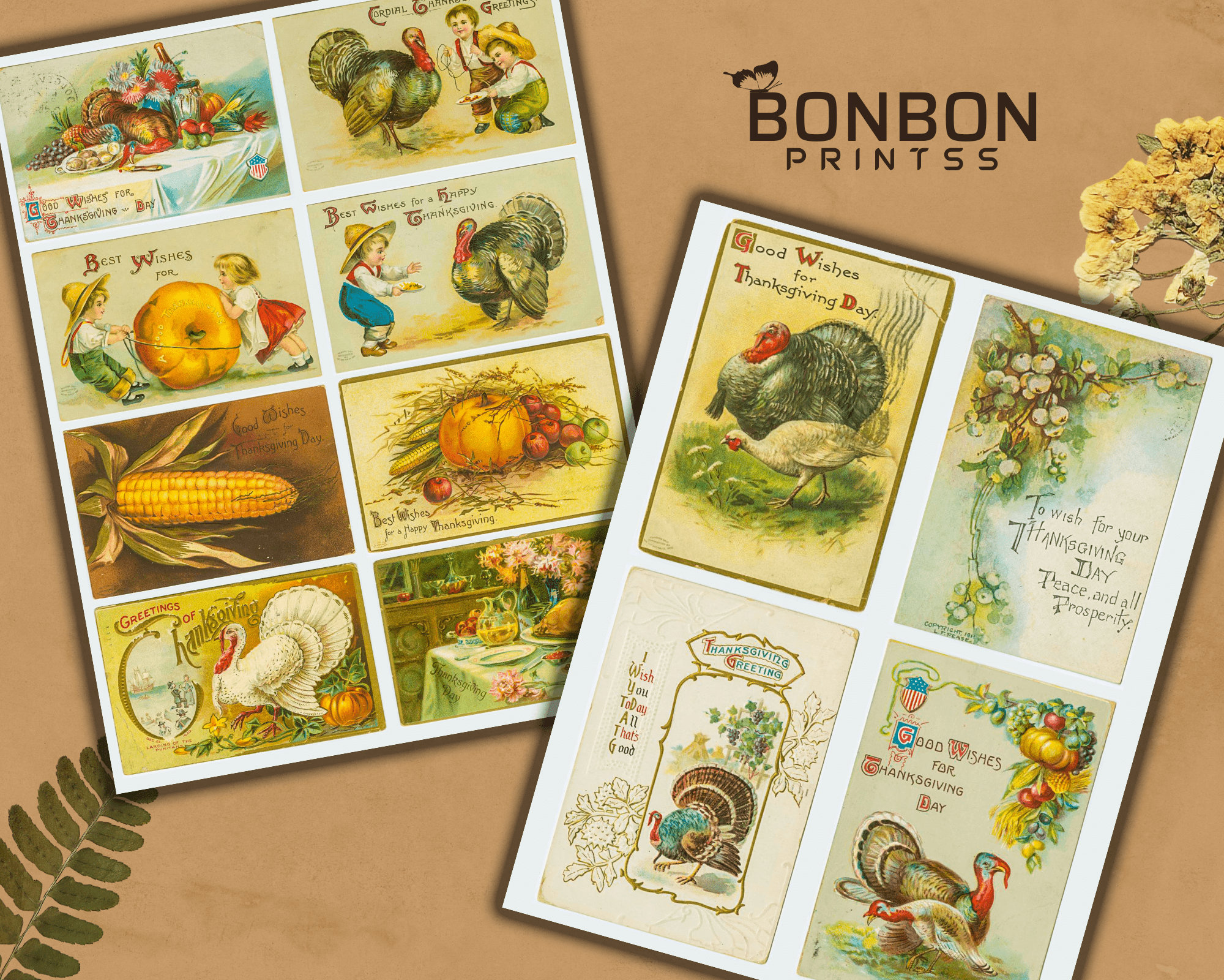 Vintage Thanksgiving Greeting Cards: Autumn Ephemera (digital Download ...