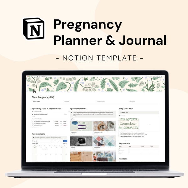 Planificador y diario de embarazo de Notion / Plantilla de notion para padres / Diario de embarazo digital / Plantilla de notion / Organizador de embarazo
