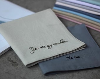 Pañuelo bordado personalizado - Regalo de algodón para el segundo aniversario - Regalo de boda para los padres - Pañuelo de lágrimas felices - Regalo de algodón para papá