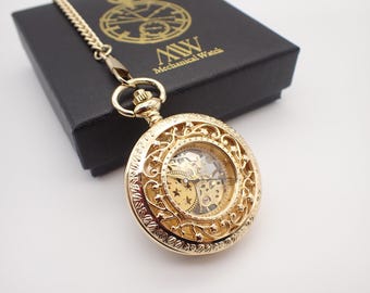 Mechanical Pocket Watch Gold Crown Style Durable and Stylish for Wedding Groomsmen Match with Tie Set