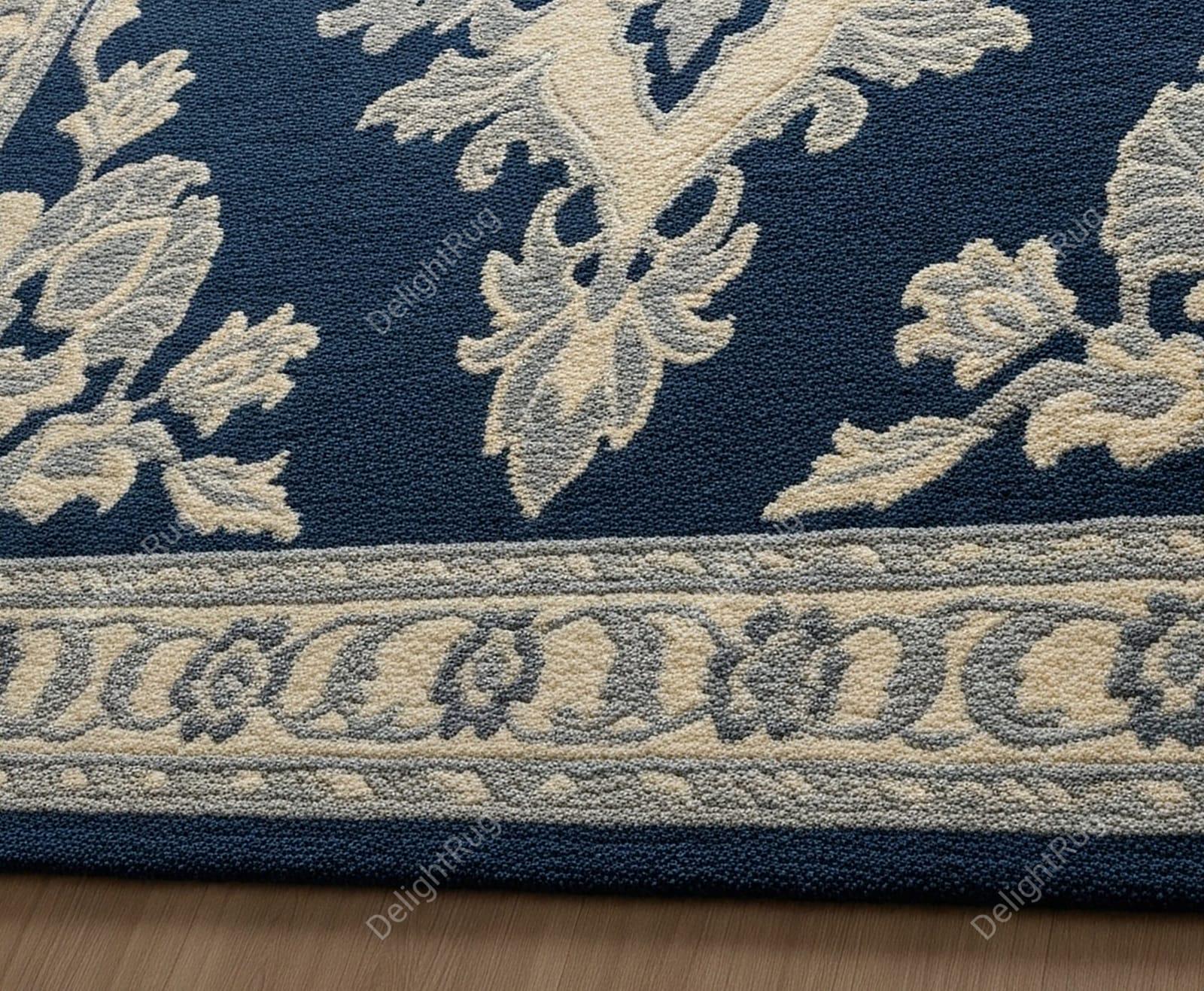 Navy Blue Ivory Floral Hand Tufted Rug, Traditional Wool Area Rugs for ...