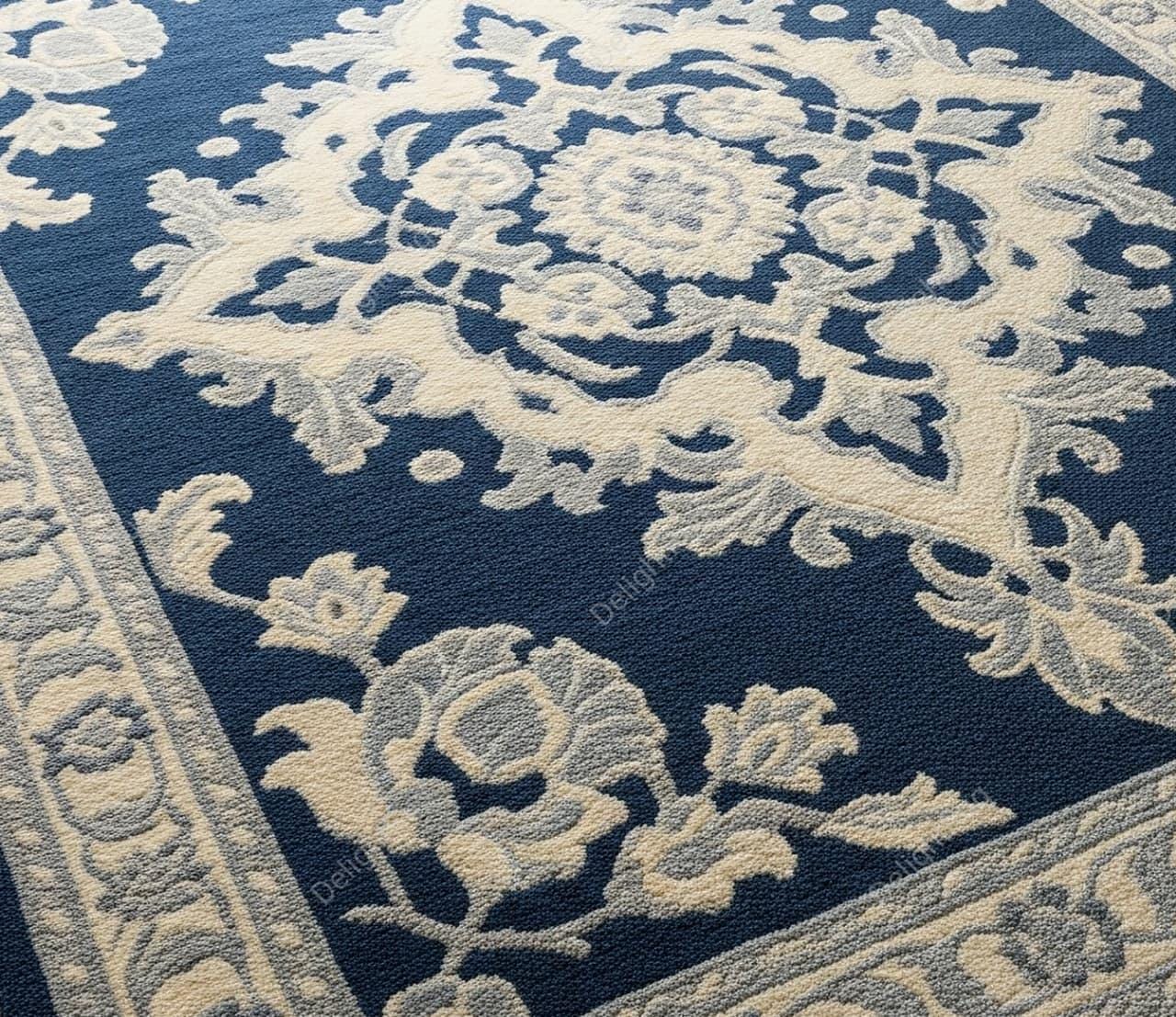 Navy Blue Ivory Floral Hand Tufted Rug, Traditional Wool Area Rugs for ...