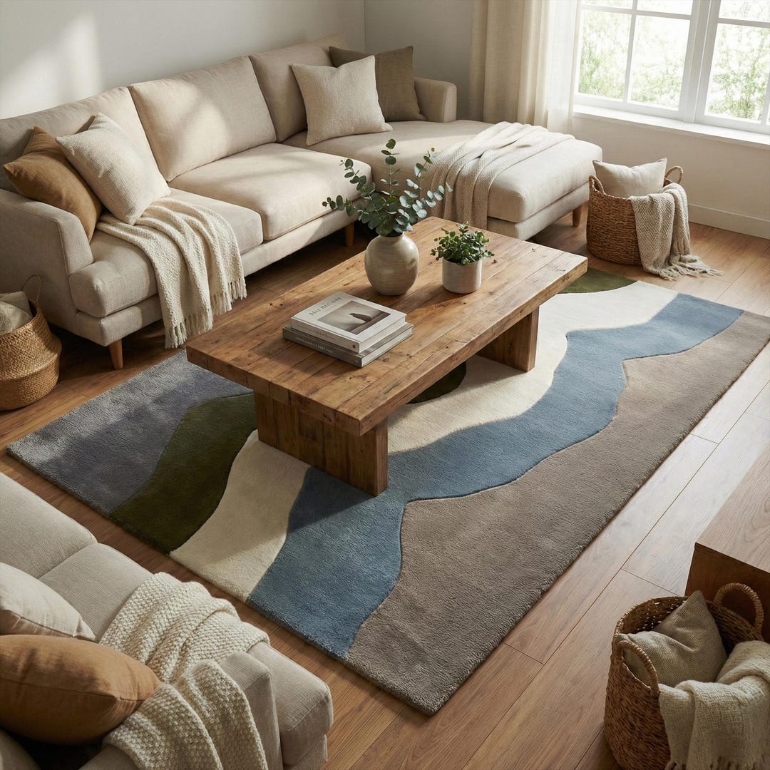 Grey Blue Mountain Echo Tufted Wool Rug, Modern Abstract Area Rugs - Etsy