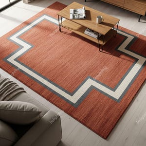 Burnt Orange Geometric Hand Tufted Rugs for Kids Room, Modern Bedroom Area Rugs, Medium Pile Contemporary Indoor Rug, 9x12 Living Room Rugs