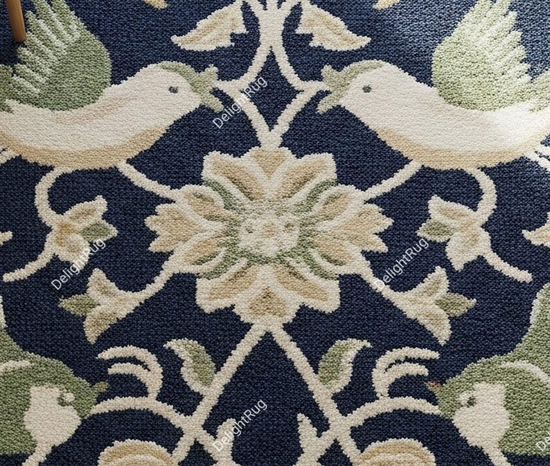 Dark Blue Floral Hand Tufted Wool Rug, Traditional Botanical Area ...